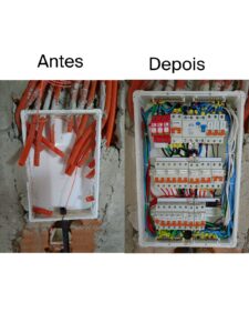 organizando um quadro elétrico novo em uma instalação elétrica.